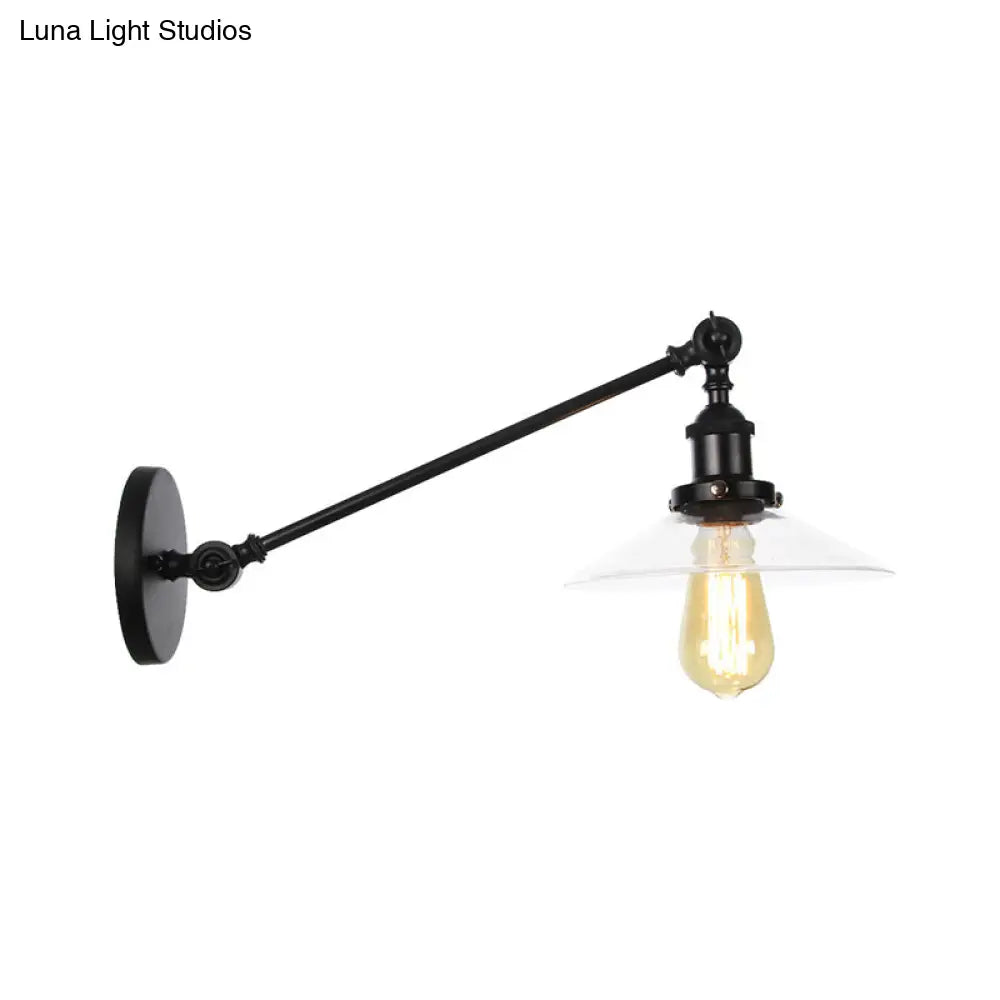 Vintage Black/Brass/Bronze Cone Glass Sconce Light - 8"/12" Arm