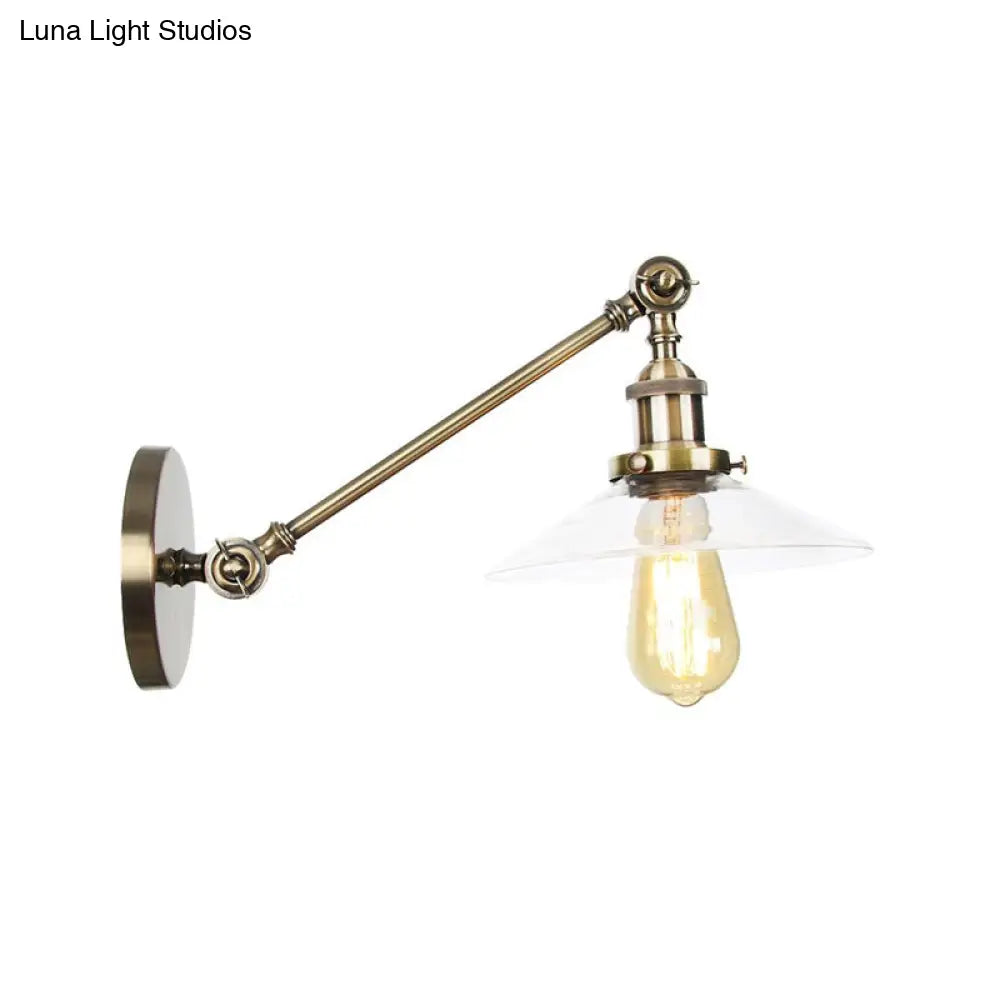 Vintage Black/Brass/Bronze Cone Glass Sconce Light - 8"/12" Arm