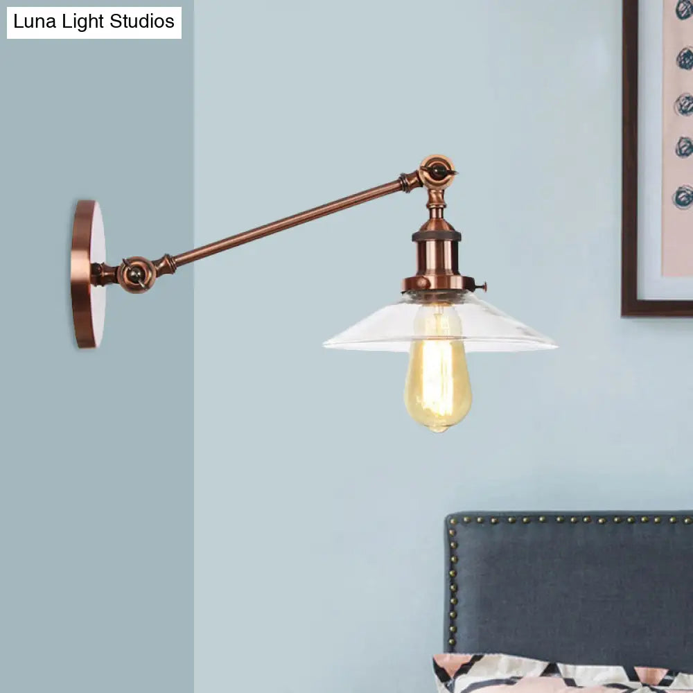 Vintage Black/Brass/Bronze Cone Glass Sconce Light - 8"/12" Arm