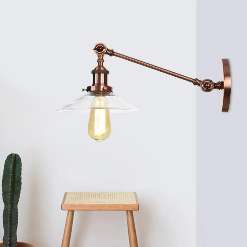 Vintage Black/Brass/Bronze Cone Glass Sconce Light - 8"/12" Arm
