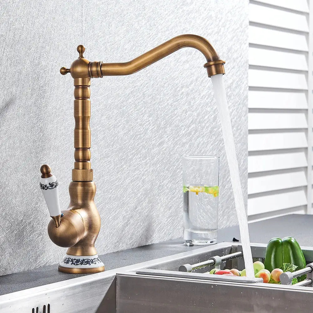Vintage black brass faucet single handle kitchen basin mixer with antique brass finish and white ceramic handle decorbites black brass