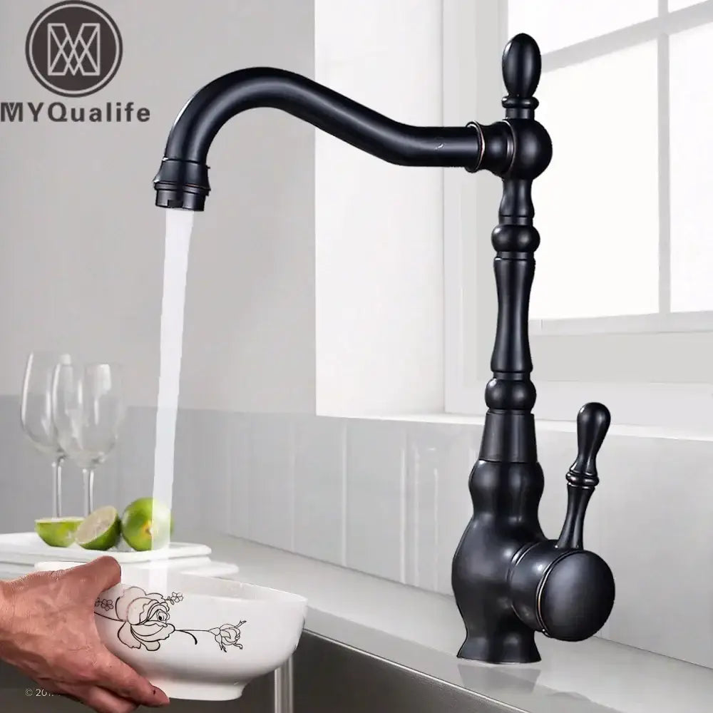 Vintage black brass faucet single handle kitchen sink mixer tap with black matte finish and ornate curved spout decorbites black brass faucet