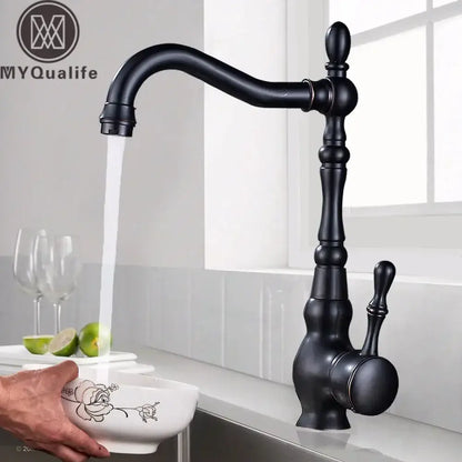 Vintage black brass faucet single handle kitchen sink mixer tap with black matte finish and ornate curved spout decorbites black brass faucet