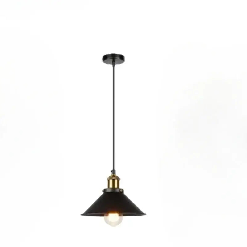 Vintage black metal pendant light with brass accent and exposed bulb for kitchen island lighting