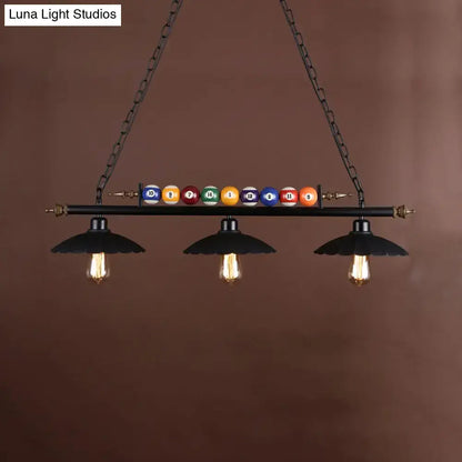 Decorbites™ vintage style black metal island chandelier with e26 e27 bulbs and colorful billiard balls for billiard room ceiling light