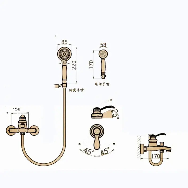 Vintage black brass shower faucet mixer tap set with antique brass finish handheld spray and wall-mounted mixer