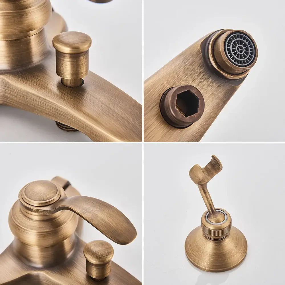 Antique brass-finished vintage black brass shower faucet mixer with brushed metal texture and classic design