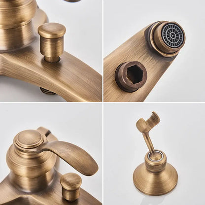 Antique brass-finished vintage black brass shower faucet mixer with brushed metal texture and classic design
