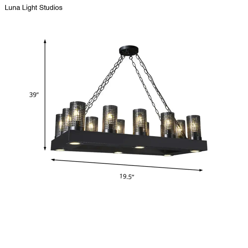 Vintage black metal chandelier with bronze cylinder glass shades and chain suspension for cylinder restaurant island lamp use in 220v-240v 110v-120v