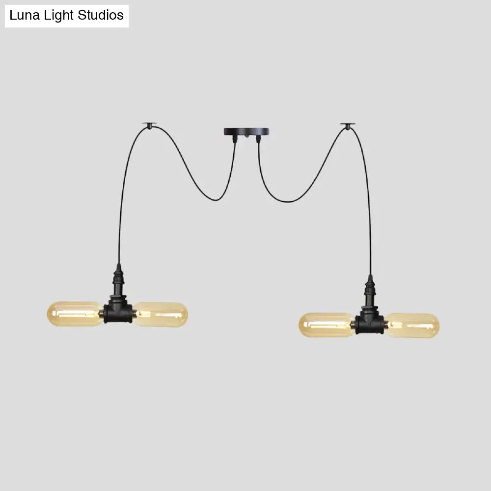 Vintage Black Capsule LED Pendant Lamp - Amber Glass, 4/6/12-Bulb, Restaurant Swag, Multi Ceiling Lighting