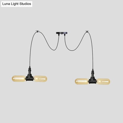 Vintage Black Capsule LED Pendant Lamp - Amber Glass, 4/6/12-Bulb, Restaurant Swag, Multi Ceiling Lighting