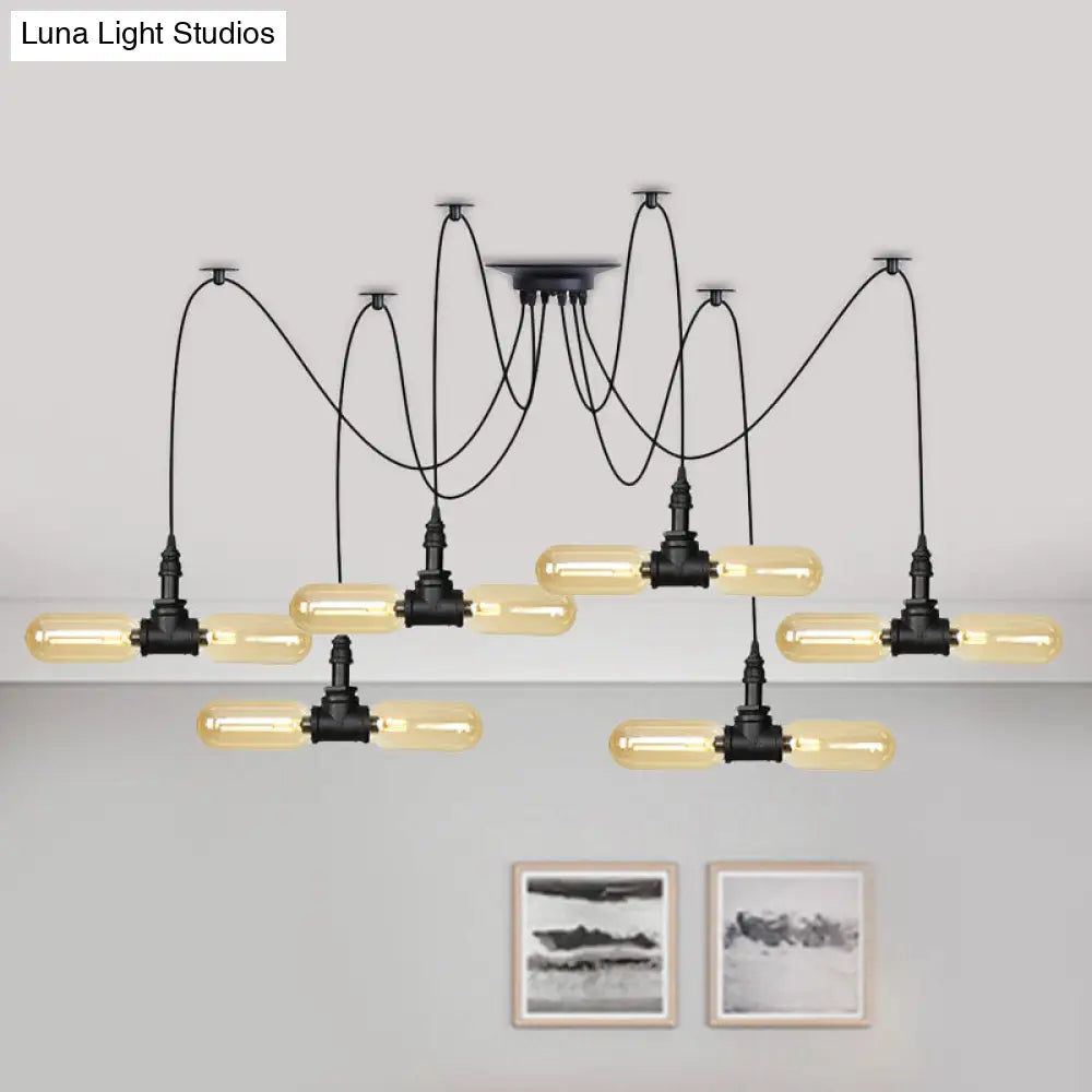 Vintage Black Capsule LED Pendant Lamp - Amber Glass, 4/6/12-Bulb, Restaurant Swag, Multi Ceiling Lighting