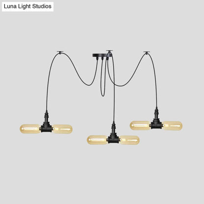 Vintage Black Capsule LED Pendant Lamp - Amber Glass, 4/6/12-Bulb, Restaurant Swag, Multi Ceiling Lighting