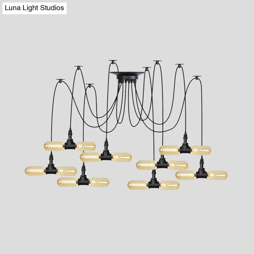 Vintage Black Capsule LED Pendant Lamp - Amber Glass, 4/6/12-Bulb, Restaurant Swag, Multi Ceiling Lighting