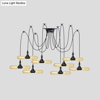 Vintage Black Capsule LED Pendant Lamp - Amber Glass, 4/6/12-Bulb, Restaurant Swag, Multi Ceiling Lighting