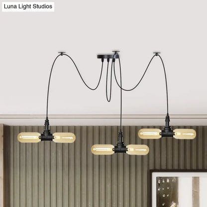 Vintage Black Capsule LED Pendant Lamp - Amber Glass, 4/6/12-Bulb, Restaurant Swag, Multi Ceiling Lighting