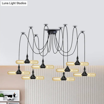 Vintage Black Capsule LED Pendant Lamp - Amber Glass, 4/6/12-Bulb, Restaurant Swag, Multi Ceiling Lighting