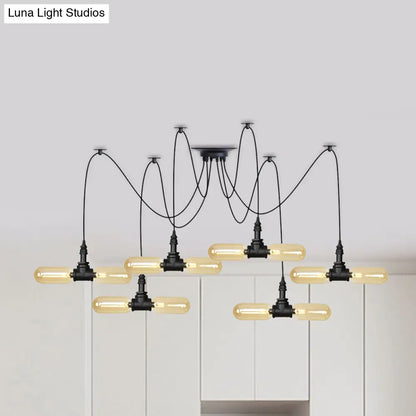 Vintage Black Capsule LED Pendant Lamp - Amber Glass, 4/6/12-Bulb, Restaurant Swag, Multi Ceiling Lighting