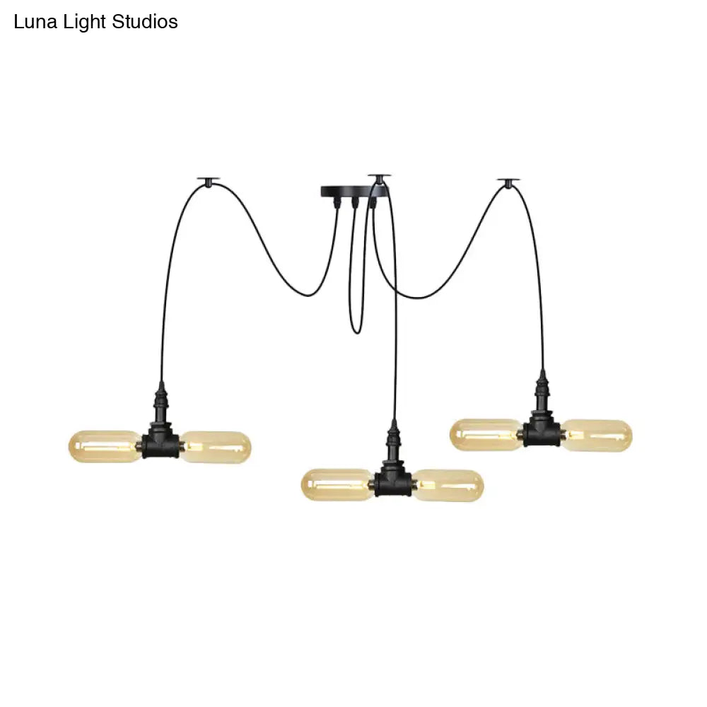 Vintage Black Capsule LED Pendant Lamp - Amber Glass, 4/6/12-Bulb, Restaurant Swag, Multi Ceiling Lighting