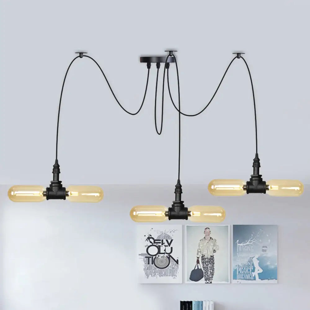 Vintage Black Capsule LED Pendant Lamp - Amber Glass, 4/6/12-Bulb, Restaurant Swag, Multi Ceiling Lighting