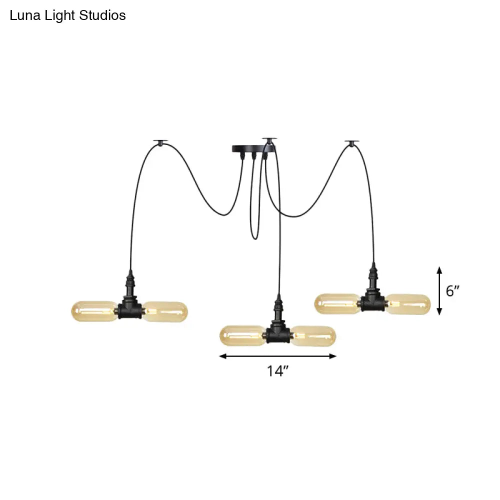 Vintage Black Capsule LED Pendant Lamp - Amber Glass, 4/6/12-Bulb, Restaurant Swag, Multi Ceiling Lighting