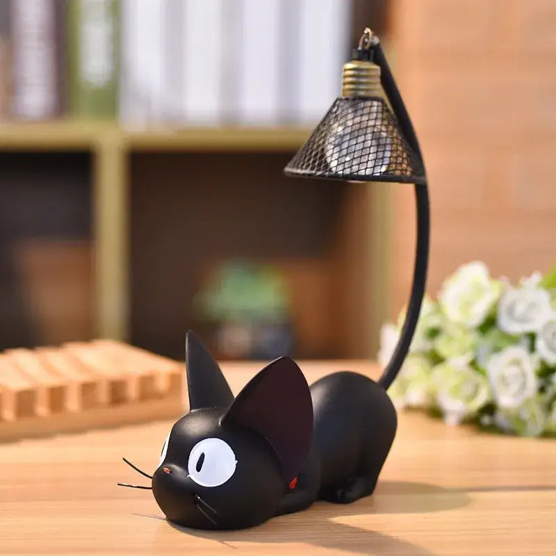 Vintage black cartoon cat led night light desk lamp with mesh shade and metallic base perfect for bedroom decorbites cartoon cat