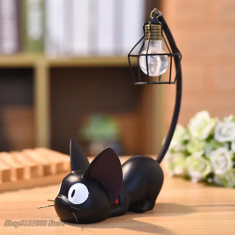 Vintage black cartoon cat led night light with glossy plastic body and wireframe cage bulb for bedroom decorbites cartoon cat decor