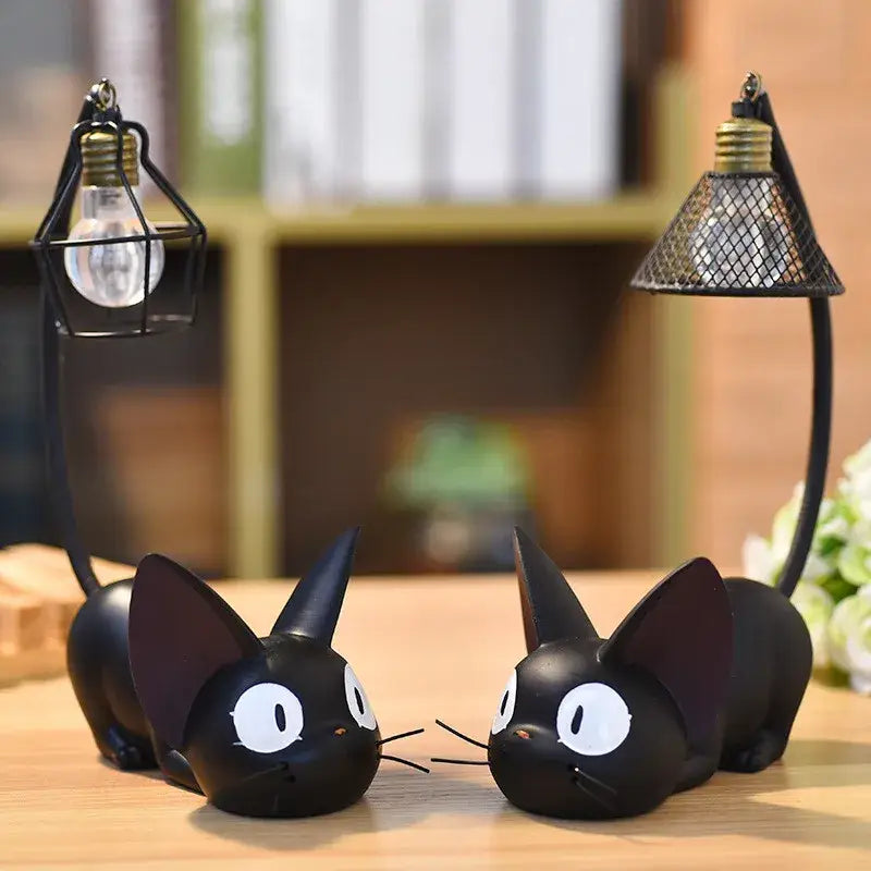 Vintage black cartoon cat led night light desk lamp with wire mesh shade and exposed bulb for bedroom decorbites cartoon cat decor