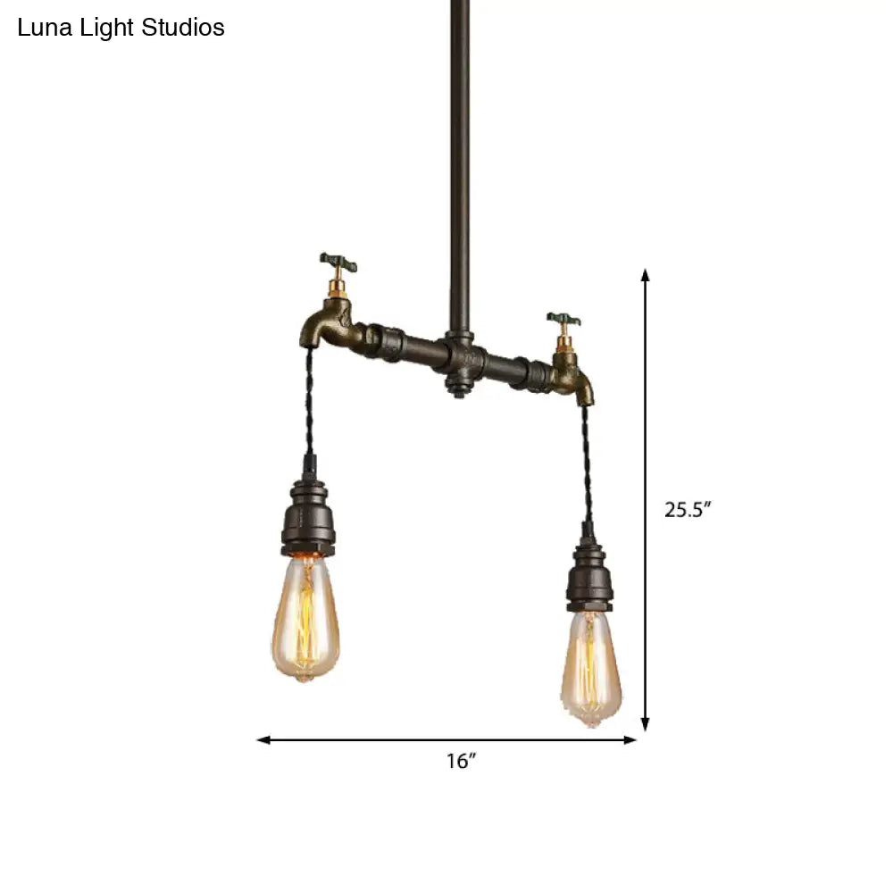 Vintage Black Chandelier Pendant Light with Exposed Bulbs - 2/4/6 Lights