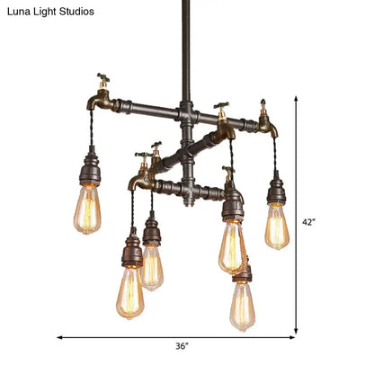 Vintage Black Chandelier Pendant Light with Exposed Bulbs - 2/4/6 Lights