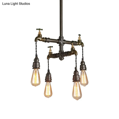 Vintage Black Chandelier Pendant Light with Exposed Bulbs - 2/4/6 Lights
