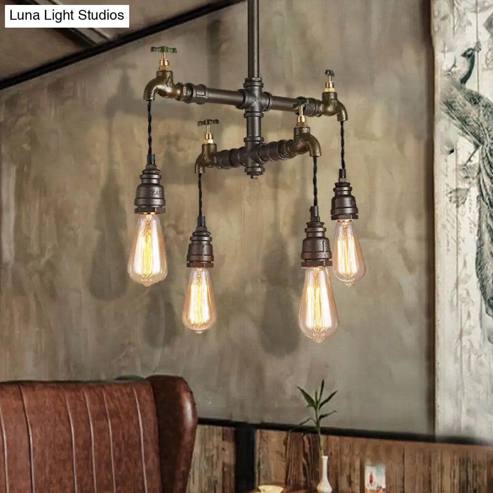 Vintage Black Chandelier Pendant Light with Exposed Bulbs - 2/4/6 Lights