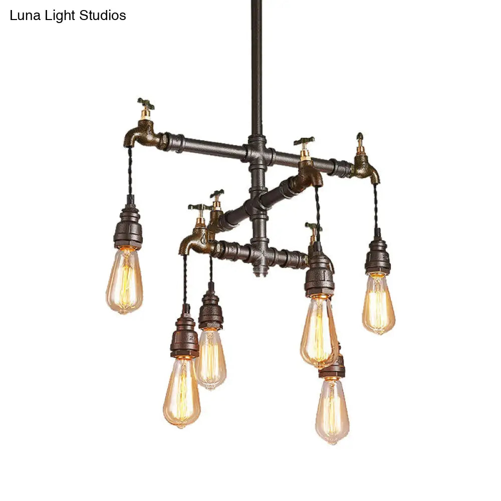 Vintage Black Chandelier Pendant Light with Exposed Bulbs - 2/4/6 Lights