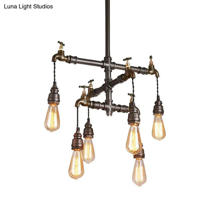 Vintage Black Chandelier Pendant Light with Exposed Bulbs - 2/4/6 Lights