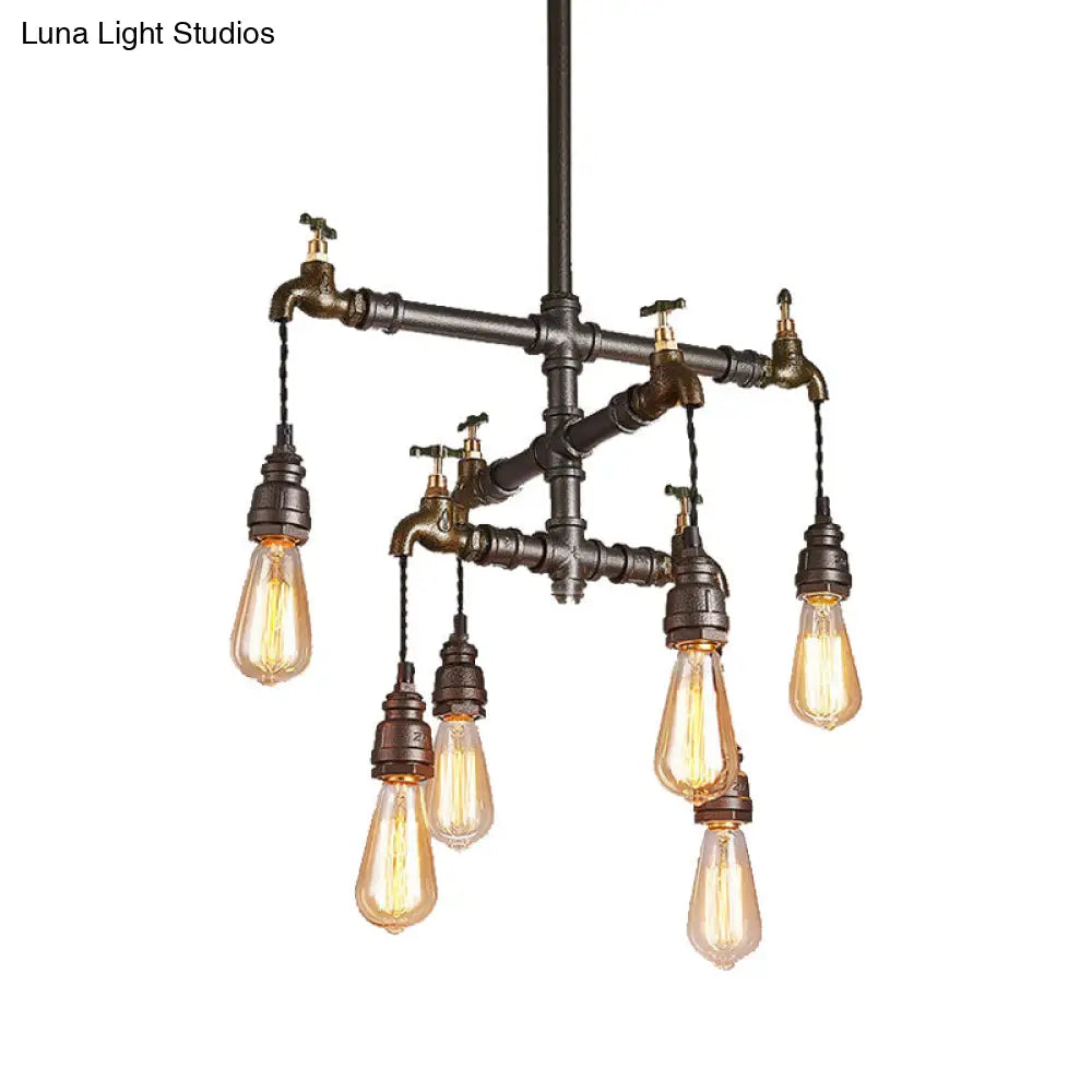 Vintage Black Chandelier Pendant Light with Exposed Bulbs - 2/4/6 Lights