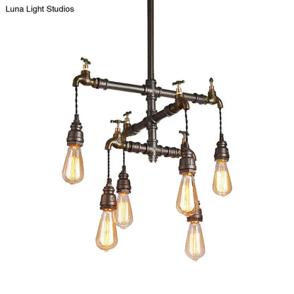 Vintage Black Chandelier Pendant Light with Exposed Bulbs - 2/4/6 Lights