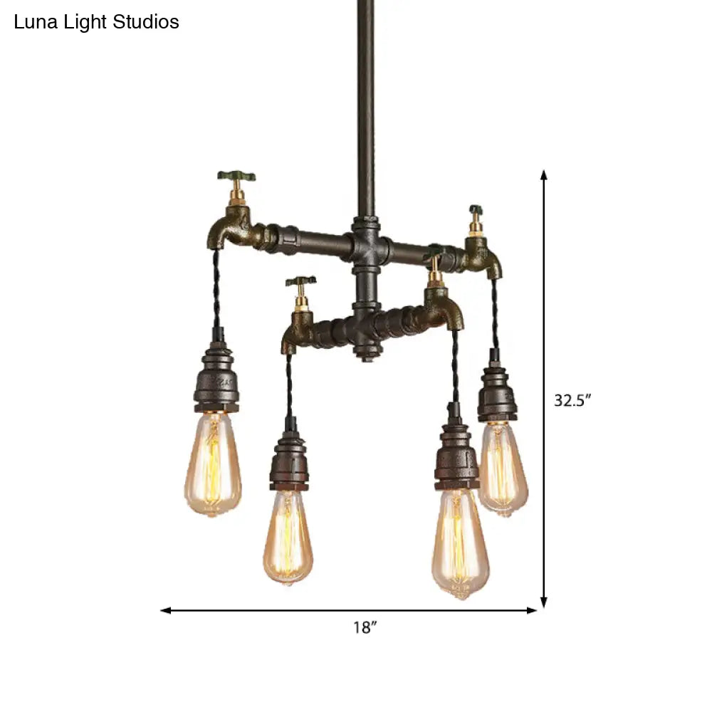 Vintage Black Chandelier Pendant Light with Exposed Bulbs - 2/4/6 Lights