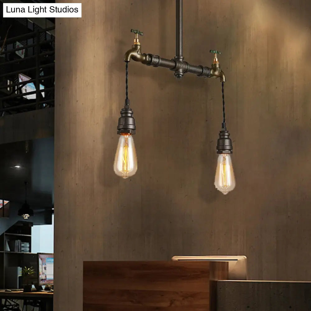 Vintage Black Chandelier Pendant Light with Exposed Bulbs - 2/4/6 Lights