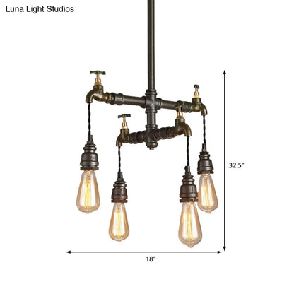 Vintage Black Chandelier Pendant Light with Exposed Bulbs - 2/4/6 Lights