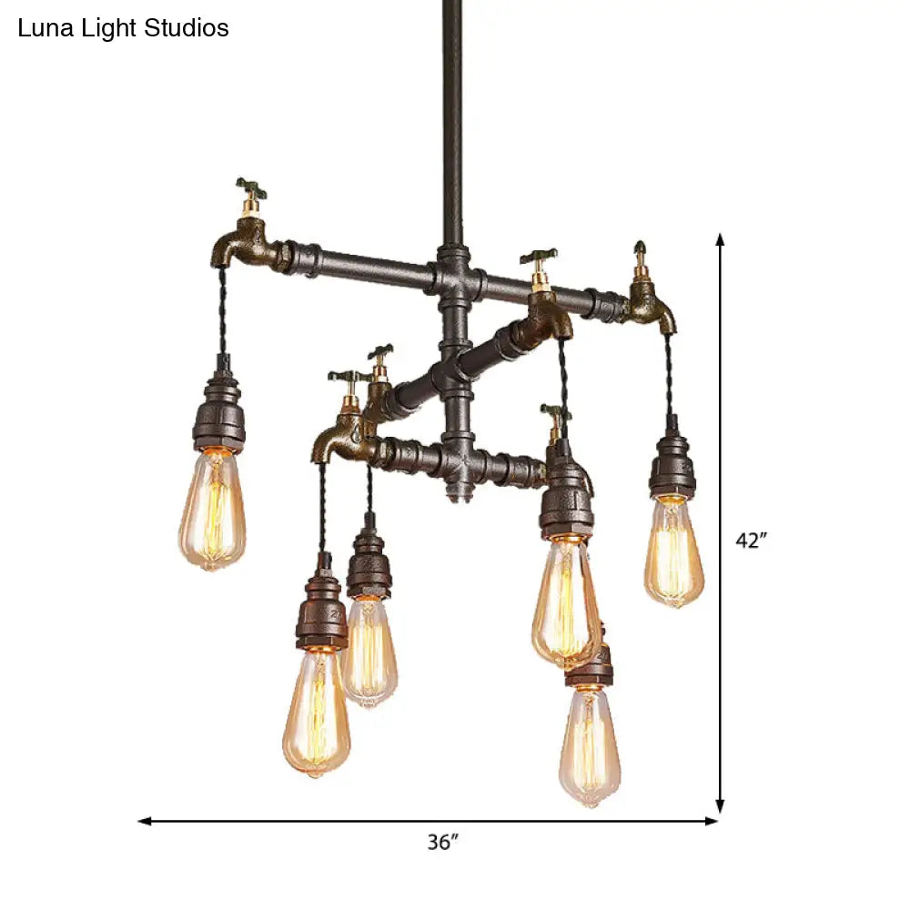 Vintage Black Chandelier Pendant Light with Exposed Bulbs - 2/4/6 Lights