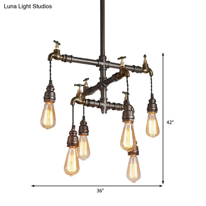 Vintage Black Chandelier Pendant Light with Exposed Bulbs - 2/4/6 Lights