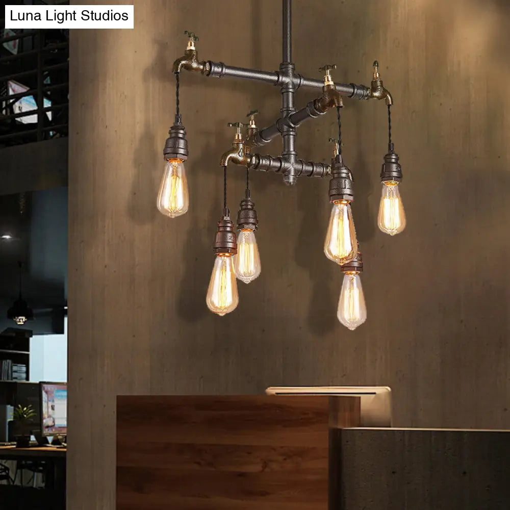 Vintage Black Chandelier Pendant Light with Exposed Bulbs - 2/4/6 Lights