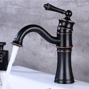 Vintage black and copper high arch basin faucet with single handle and matte finish for elegant bathroom use