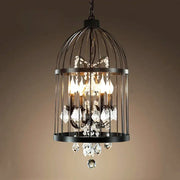 Vintage black crystal bird cage pendant light featuring wrought iron and crystal droplets for elegant decorbites crystal bird decor