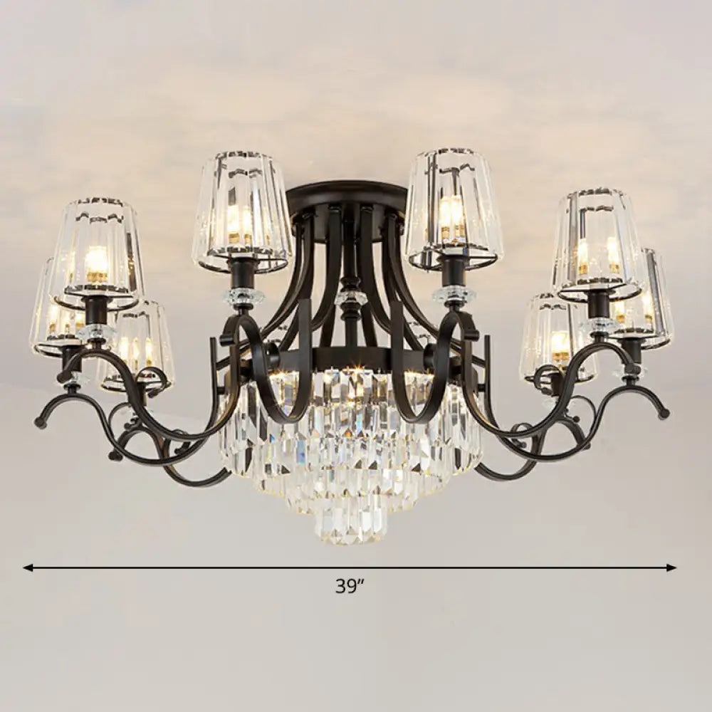 Vintage Black Crystal Conical Semi Flush Mount Lighting