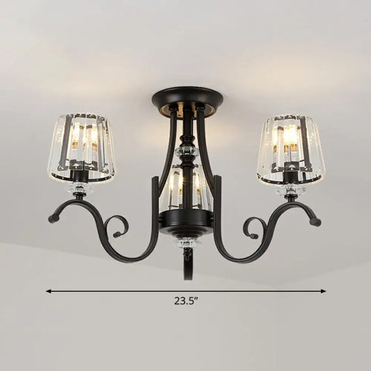 Vintage Black Crystal Conical Semi Flush Mount Lighting