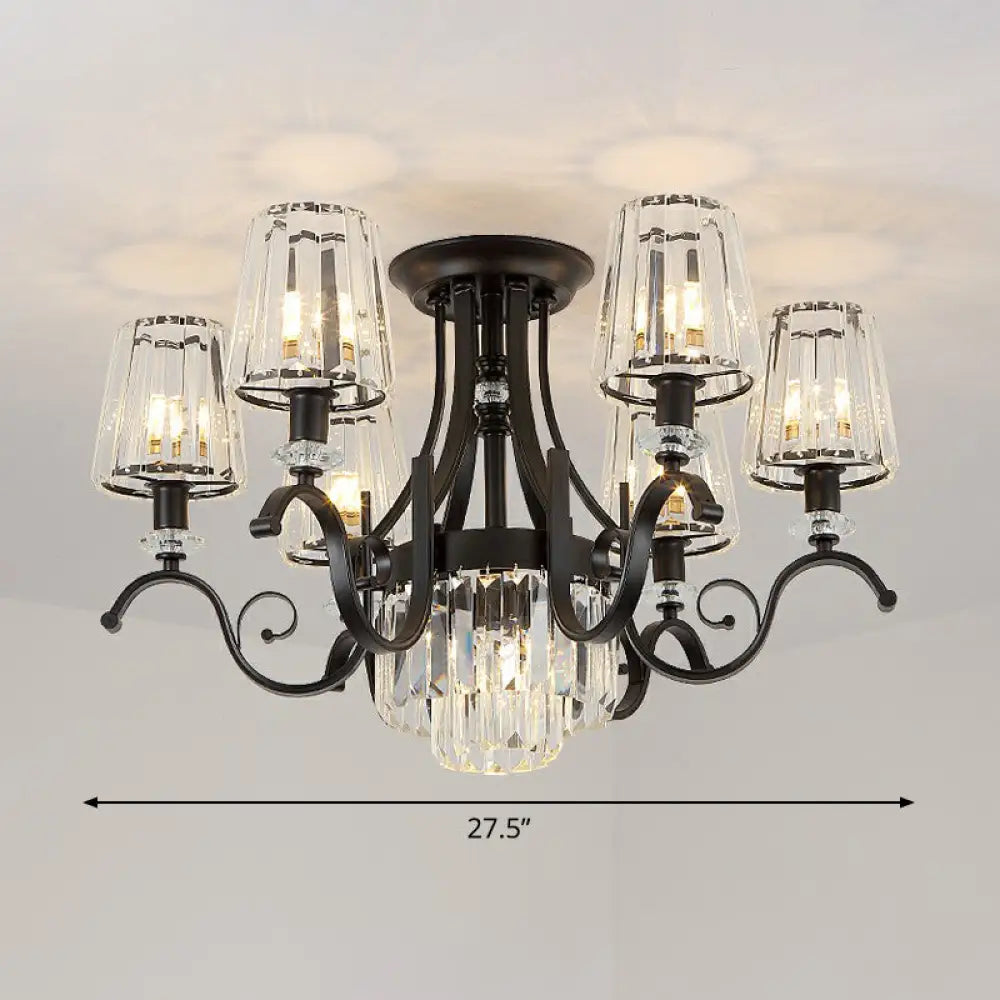 Vintage Black Crystal Conical Semi Flush Mount Lighting