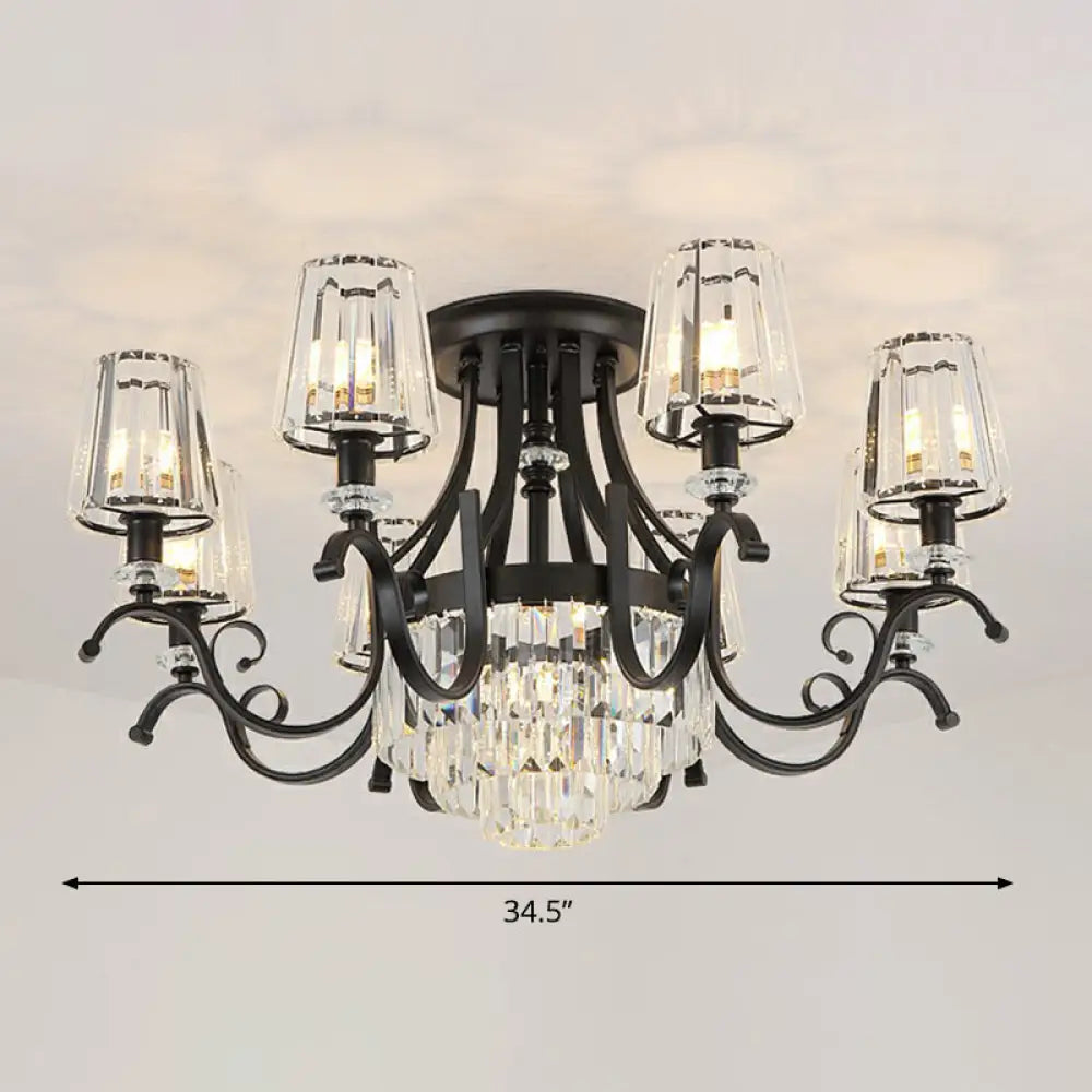 Vintage Black Crystal Conical Semi Flush Mount Lighting