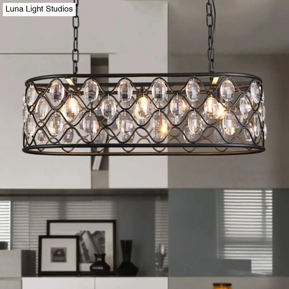 Vintage Black Crystal Drip Oval Hanging Light - 3 Heads Island Light for Dining Room