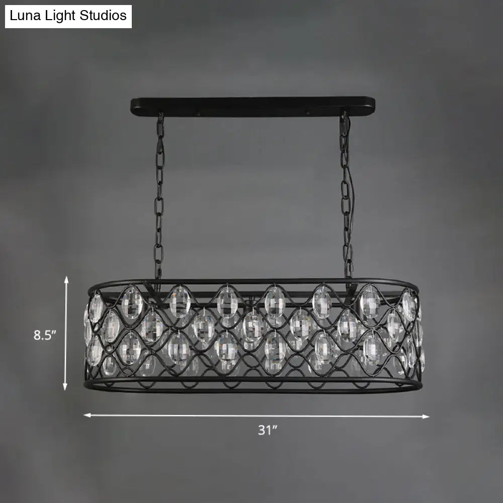 Vintage Black Crystal Drip Oval Hanging Light - 3 Heads Island Light for Dining Room